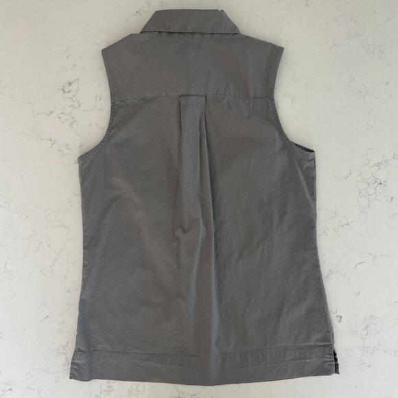 Pure Alfred Sung Sleeveless Button Down Pleat Detailed Cotton Blouse Grey Sz S - Picture 6 of 10